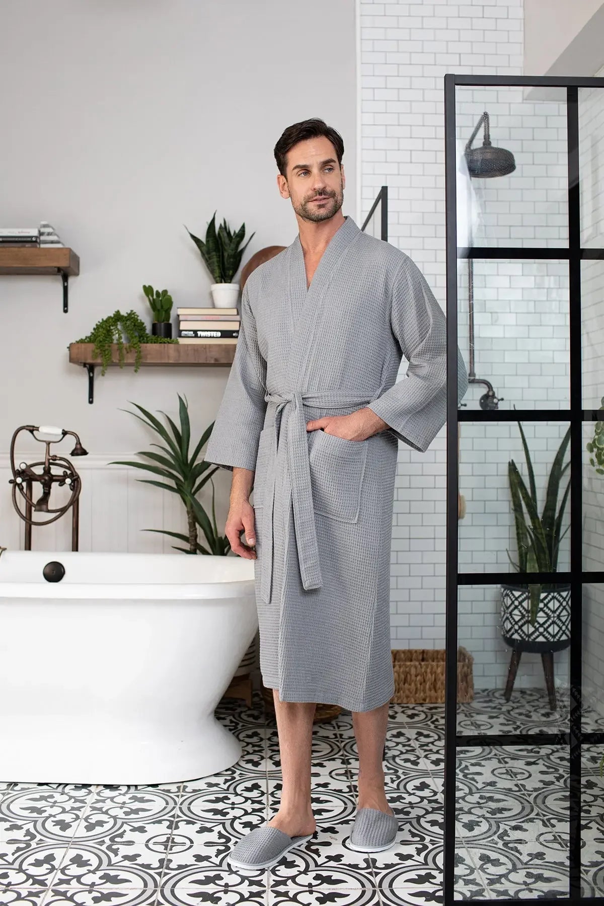 Waffle Spa Bathrobe for Men - Absorbent, Lightweight - The Coin Has A Say