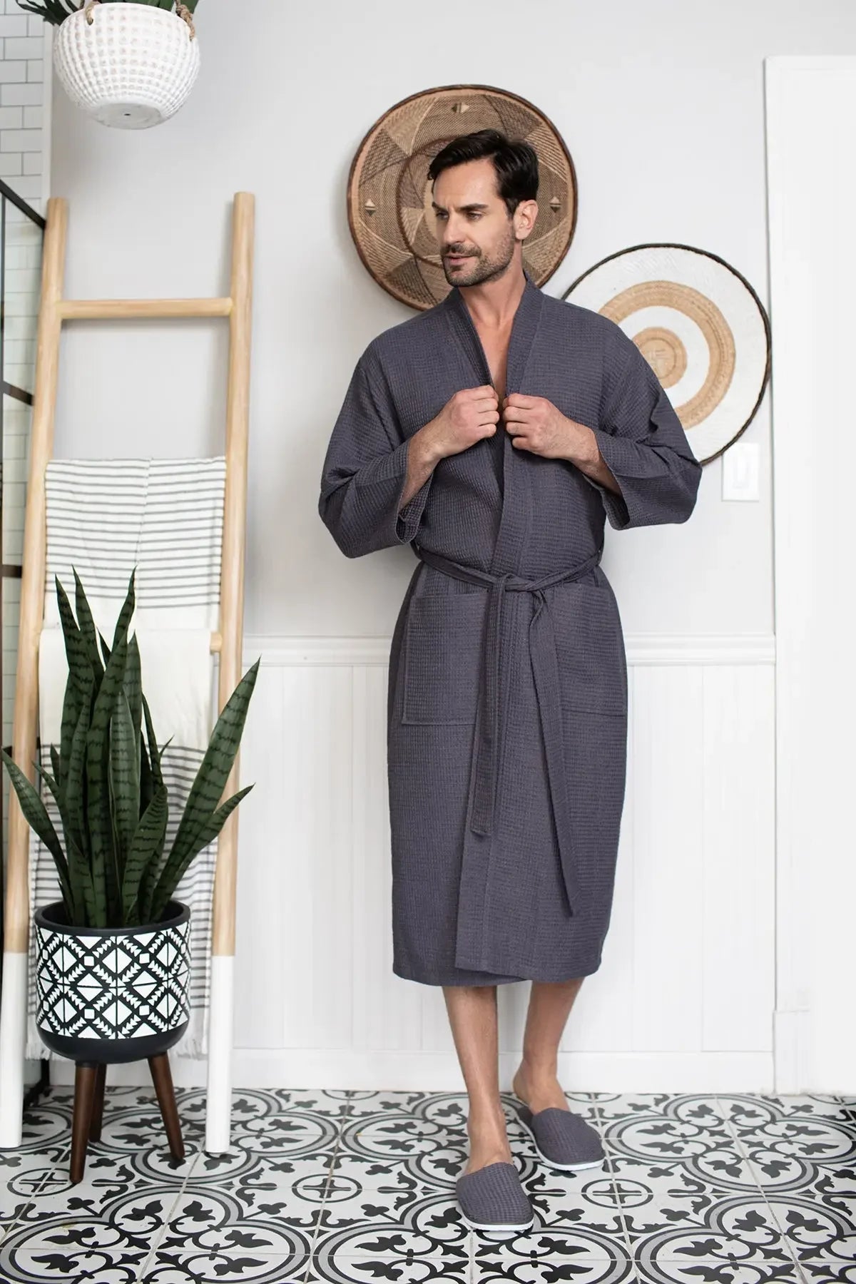 Waffle Spa Bathrobe for Men - Absorbent, Lightweight - The Coin Has A Say