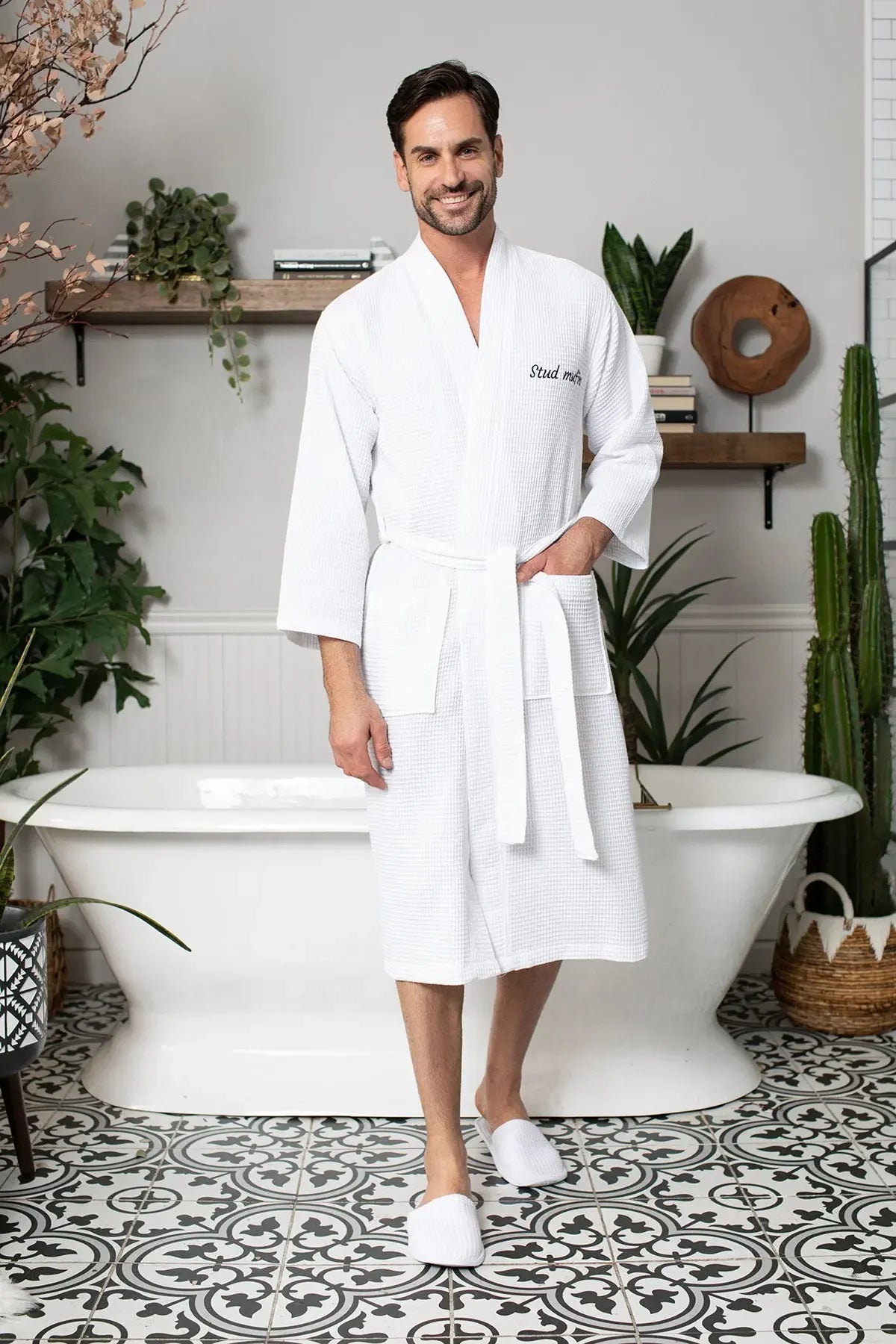 Waffle Spa Bathrobe for Men - Absorbent, Lightweight - The Coin Has A Say