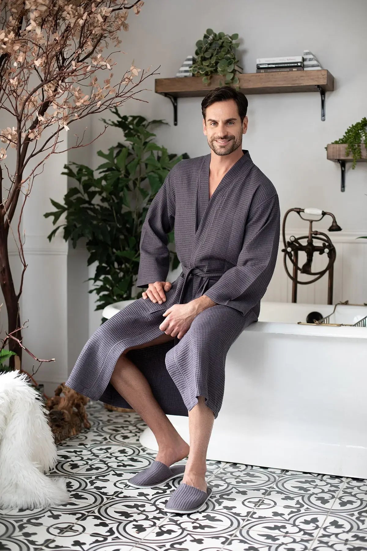 Waffle Spa Bathrobe for Men - Absorbent, Lightweight - The Coin Has A Say