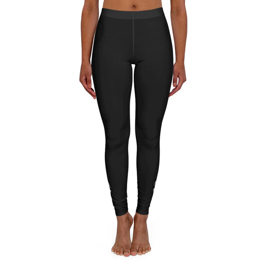 Womens Black Fitness Leggings Black and White Abstract Mama Pattern - The Coin Has A Say