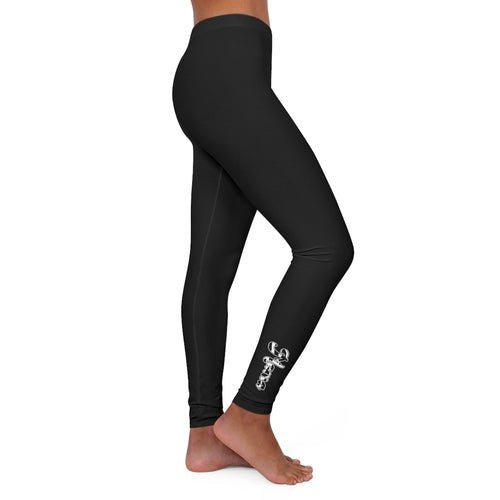Womens Black Fitness Leggings Black and White Abstract Mama Pattern - The Coin Has A Say