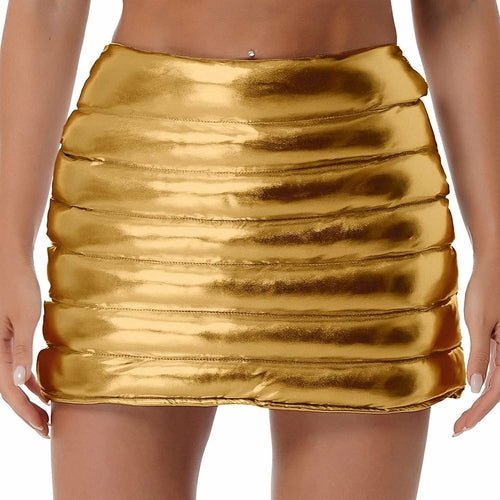Womens Lightweight Metallic Shiny Skirts Winter Warm A-Line Mini - The Coin Has A Say