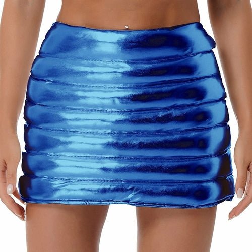 Womens Lightweight Metallic Shiny Skirts Winter Warm A-Line Mini - The Coin Has A Say