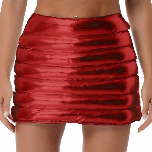 Womens Lightweight Metallic Shiny Skirts Winter Warm A-Line Mini - The Coin Has A Say