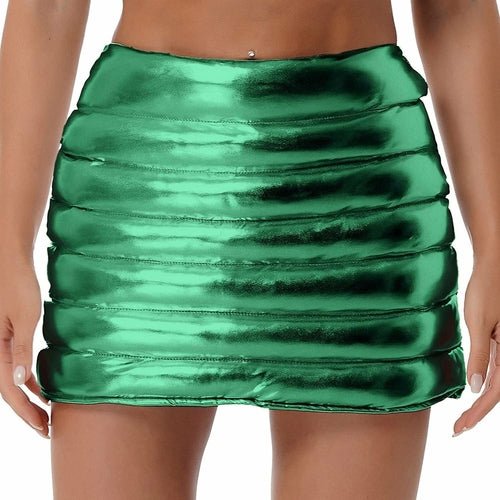 Womens Lightweight Metallic Shiny Skirts Winter Warm A-Line Mini - The Coin Has A Say