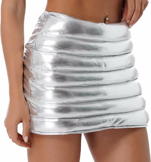 Womens Lightweight Metallic Shiny Skirts Winter Warm A-Line Mini - The Coin Has A Say