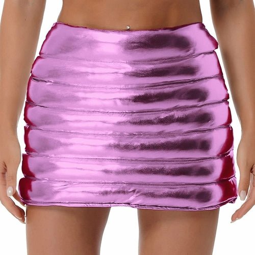 Womens Lightweight Metallic Shiny Skirts Winter Warm A-Line Mini - The Coin Has A Say
