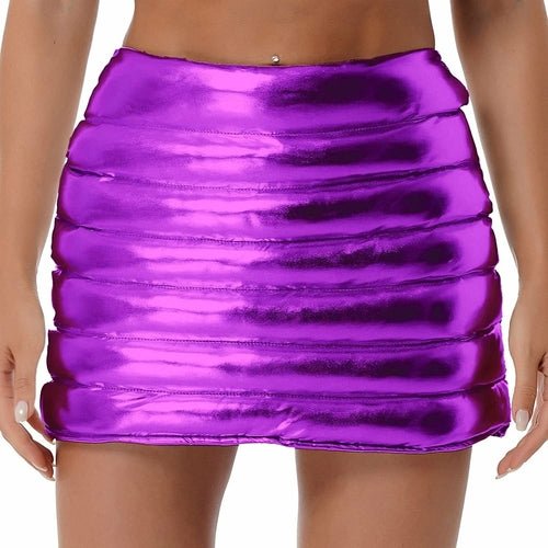 Womens Lightweight Metallic Shiny Skirts Winter Warm A-Line Mini - The Coin Has A Say