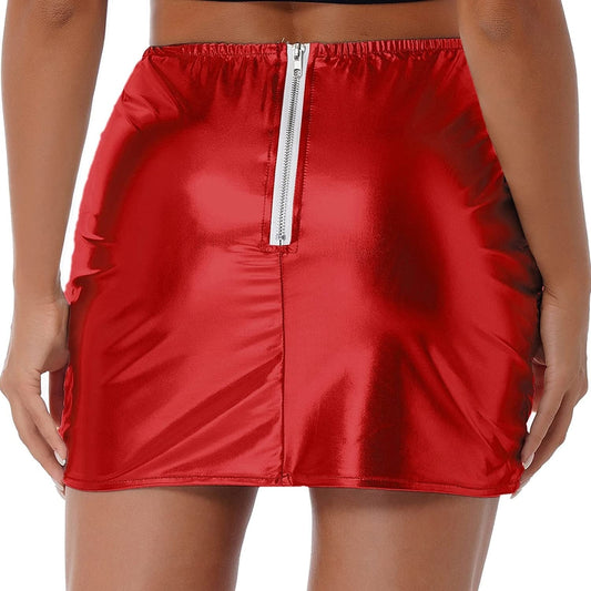 Womens Lightweight Metallic Shiny Skirts Winter Warm A-Line Mini - The Coin Has A Say