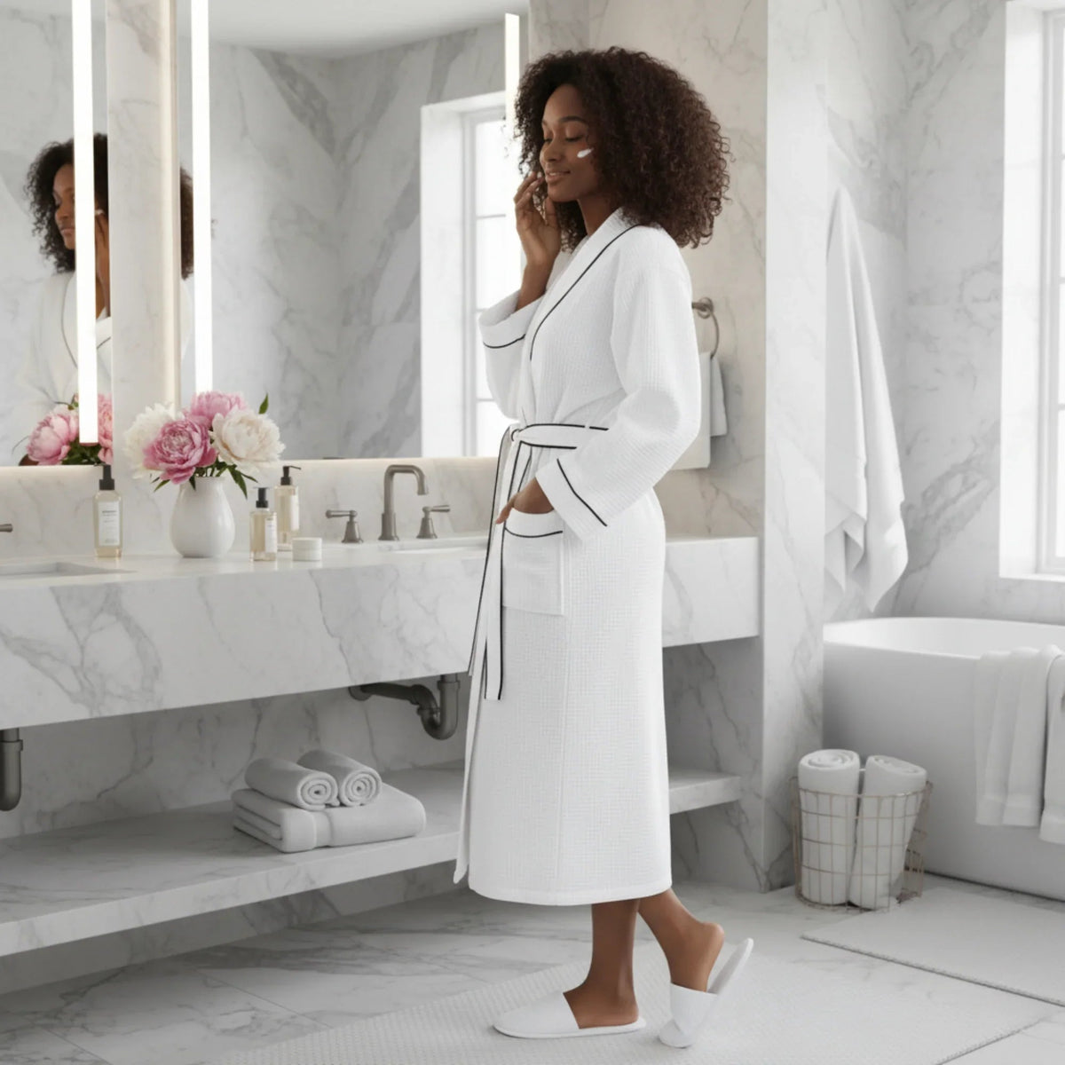 Women’s Waffle Piping Bathrobe – Lightweight Spa-Style Comfort - The Coin Has A Say