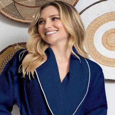 Women’s Waffle Piping Bathrobe – Lightweight Spa-Style Comfort - The Coin Has A Say