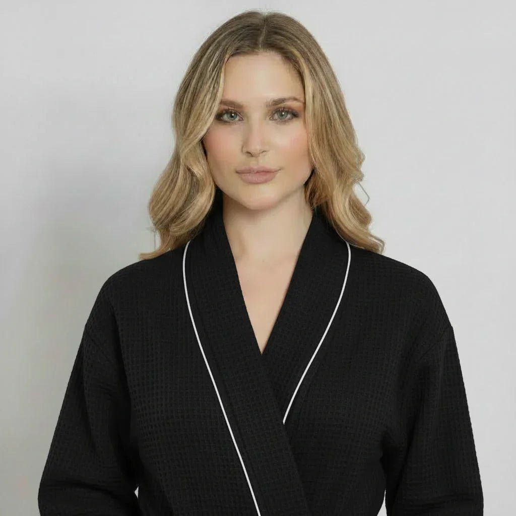 Women’s Waffle Piping Bathrobe – Lightweight Spa-Style Comfort - The Coin Has A Say