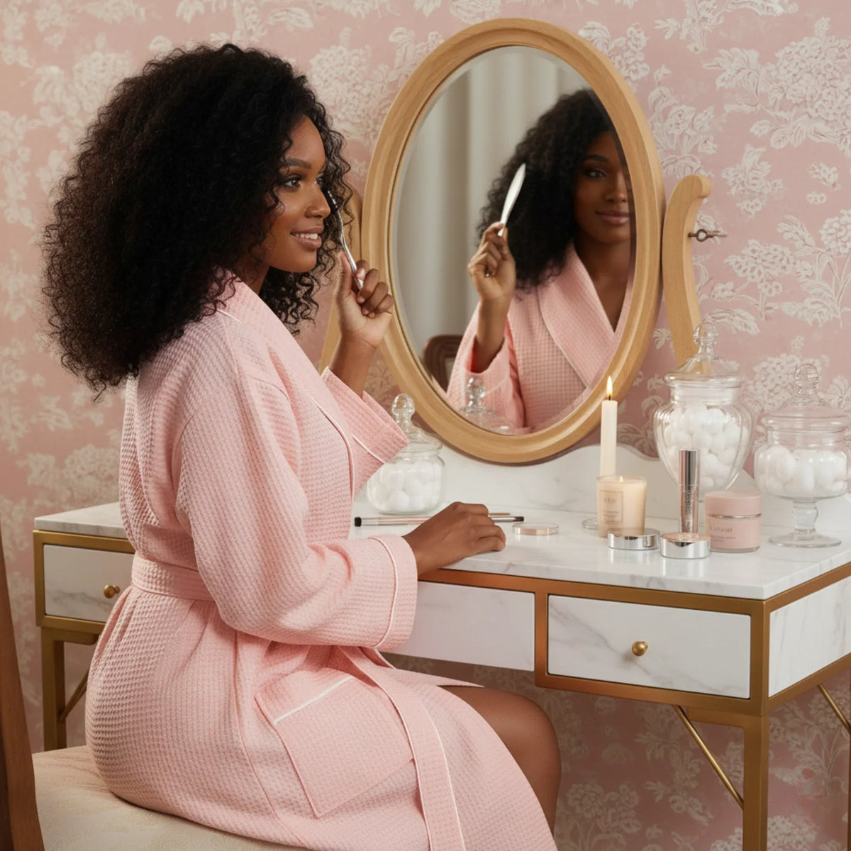 Women’s Waffle Piping Bathrobe – Lightweight Spa-Style Comfort - The Coin Has A Say