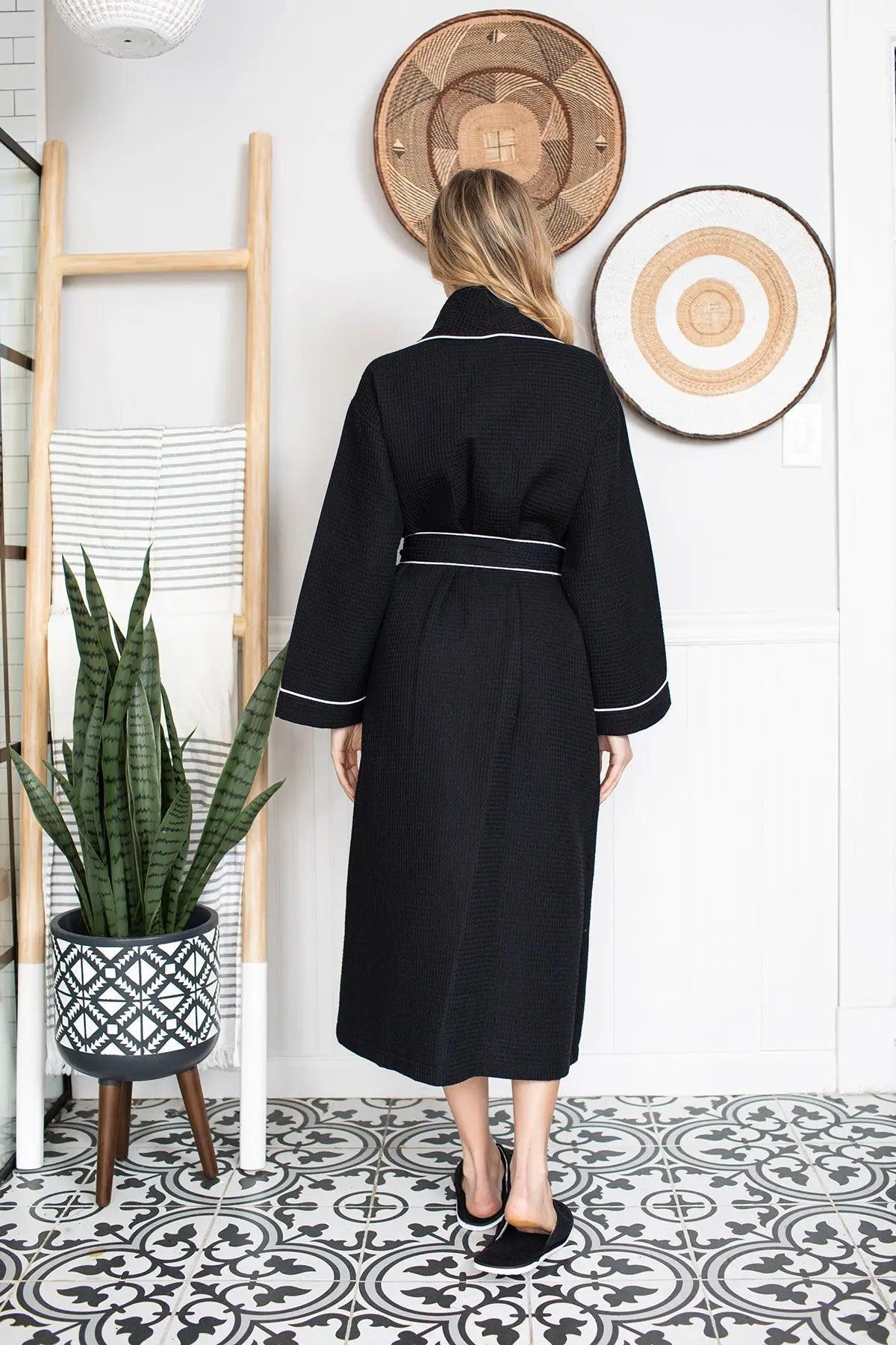 Women’s Waffle Piping Bathrobe – Lightweight Spa-Style Comfort - The Coin Has A Say