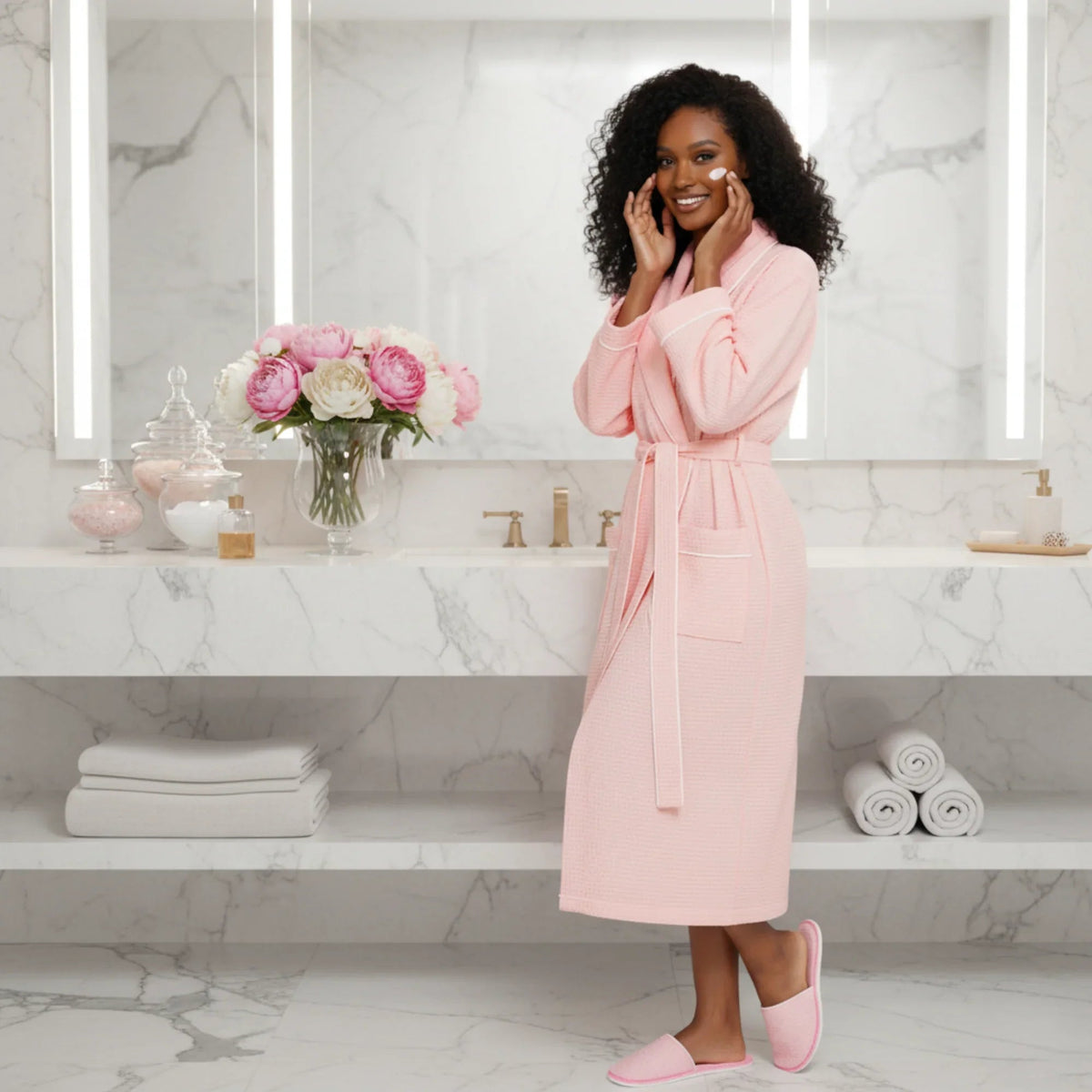 Women’s Waffle Piping Bathrobe – Lightweight Spa-Style Comfort - The Coin Has A Say