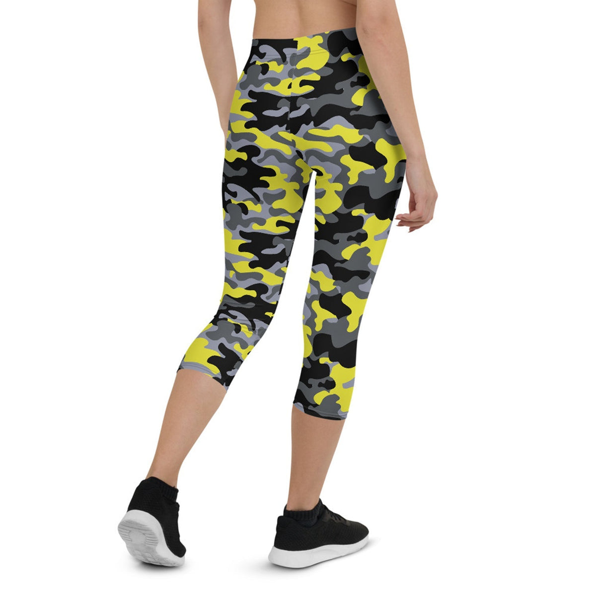 Yellow and Gray Camo Capri Leggings - The Coin Has A Say