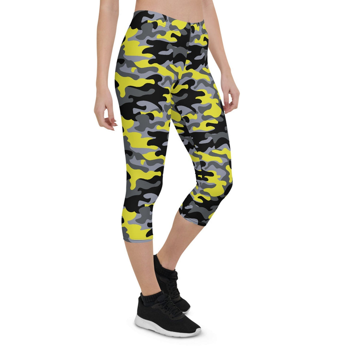 Yellow and Gray Camo Capri Leggings - The Coin Has A Say