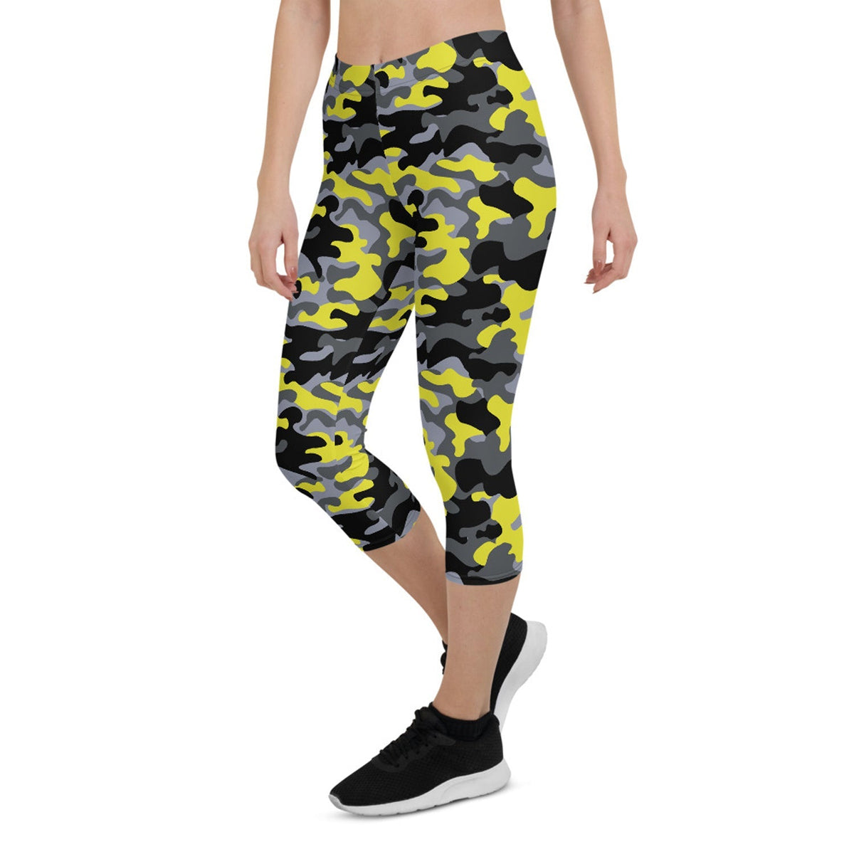 Yellow and Gray Camo Capri Leggings - The Coin Has A Say