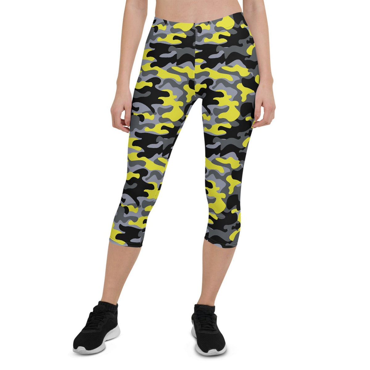 Yellow and Gray Camo Capri Leggings - The Coin Has A Say