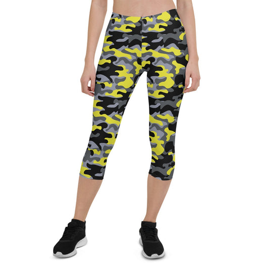 Yellow and Gray Camo Capri Leggings - The Coin Has A Say